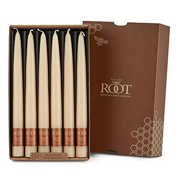 ROOT Candles Unscented Dipped Taper Candles, 9-inch Tall, Box of 12, Color: Buttercream