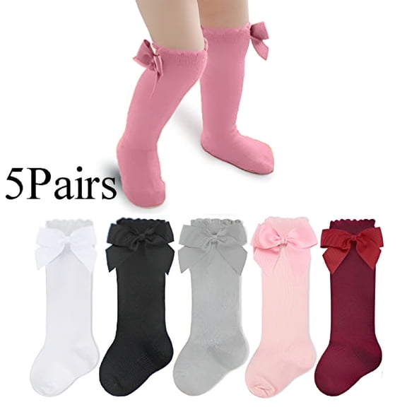 TELOLY 5 Pack Baby Girls Knee High Socks Long Bow Socks for Baby Girls, Multicolor, (1-3 Year)