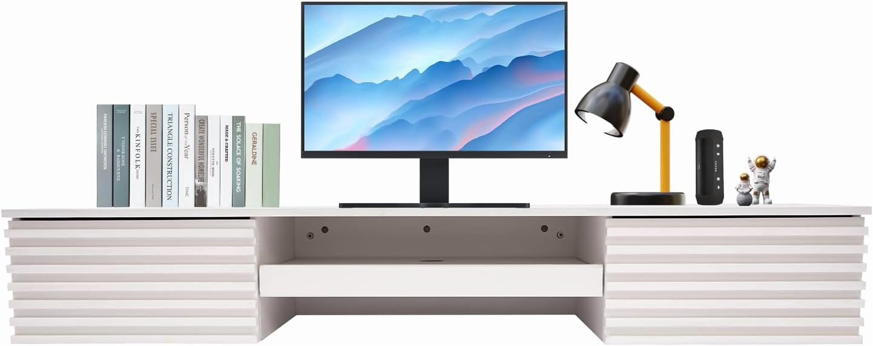 Floating Wall Mount Computer Desk Floating Shelf with 2 Drawer & Keyboard Tray Home Office Desk Workstation, Cable Hole, Laptop PC Table for Living Room, Bedroom, Office, White