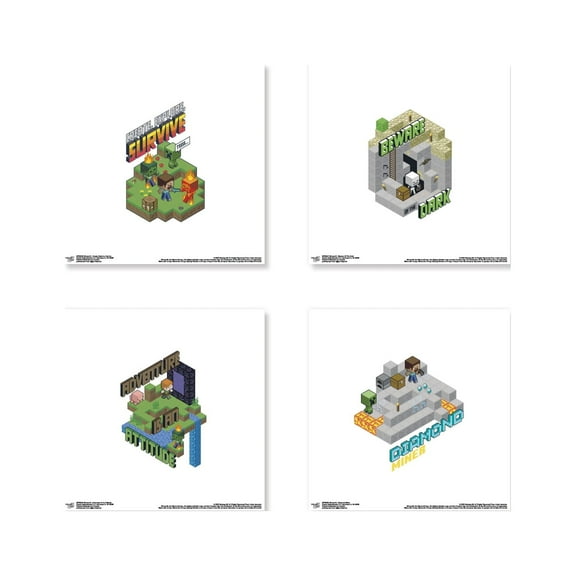 Gallery Pops Minecraft - Isometric Graphic Wall Art Bundle (4-Pack)
