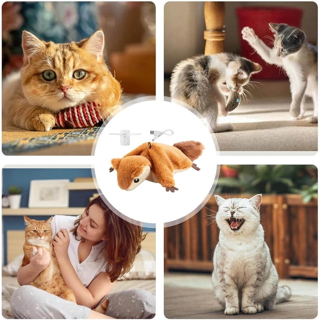 Fiudx Juguete Interactivo de Ardilla con Hierba Gatera, Simulación de Vuelo, Juego Divertido y Animado, Entretenimiento para Mascotas En Interiores, Aleteo Automático, Regalo Ideal para Gatos (Paquet
