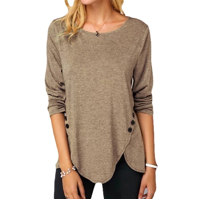 UKAP Camiseta para mujer Camiseta con dobladillo irregular Camiseta de manga larga Jersey holgado para estar en casa