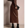 thumbnail image 5 of Women High Waisted Leather Front Thigh Slit Wrap Midi Skirt Long Pencil Bodycon Brown L, 5 of 6