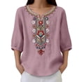 thumbnail image 7 of Hvogkswy Linen Shirts for Women, Embroidery Print V Neck 3/4 Long Sleeve Tops Soft Loose Lightweight Breathable Summer Daily & Beach Casual Shirts, 7 of 7