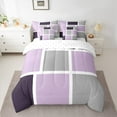 thumbnail image 2 of Feelyou Adult Chic Plaid Bedding Comforter Set 7pcs, Fashion Artwork Buffalo King Bedding Sets, Purple Grey Abstract Ombre Reversible Bed Sheets, Luxury Bedroom Decor, 2 of 7