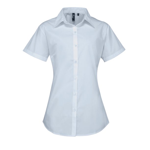 Premier- Camisa de trabajo de manga corta con popelín de gran para mujer (Azul claro)