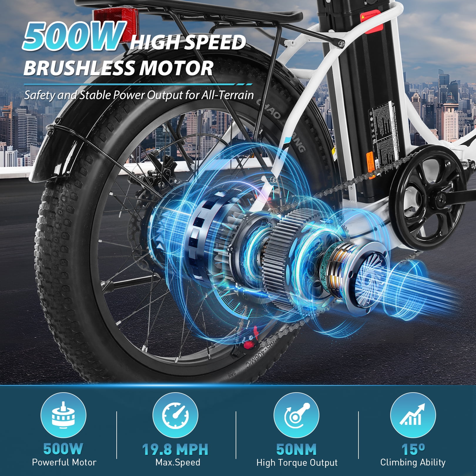Gocio 20" Folding Electric Bike for Adults, 750W Peak Motor Fat Tire Commuter Ebike, 48V 10.4Ah Battery, 7 Speed, UL2849