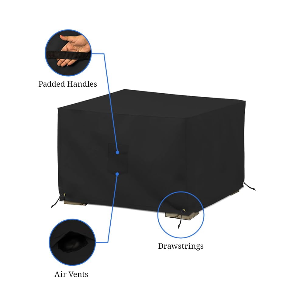 Covers & All Square Ottoman Cover, Heavy Duty 18 Oz Waterproof UV & Weather Resistant Patio Garden Furniture Stool Protector Indoor Outdoor with Air Vents & Drawstrings (23" L x 23" W x 18" H, Black)