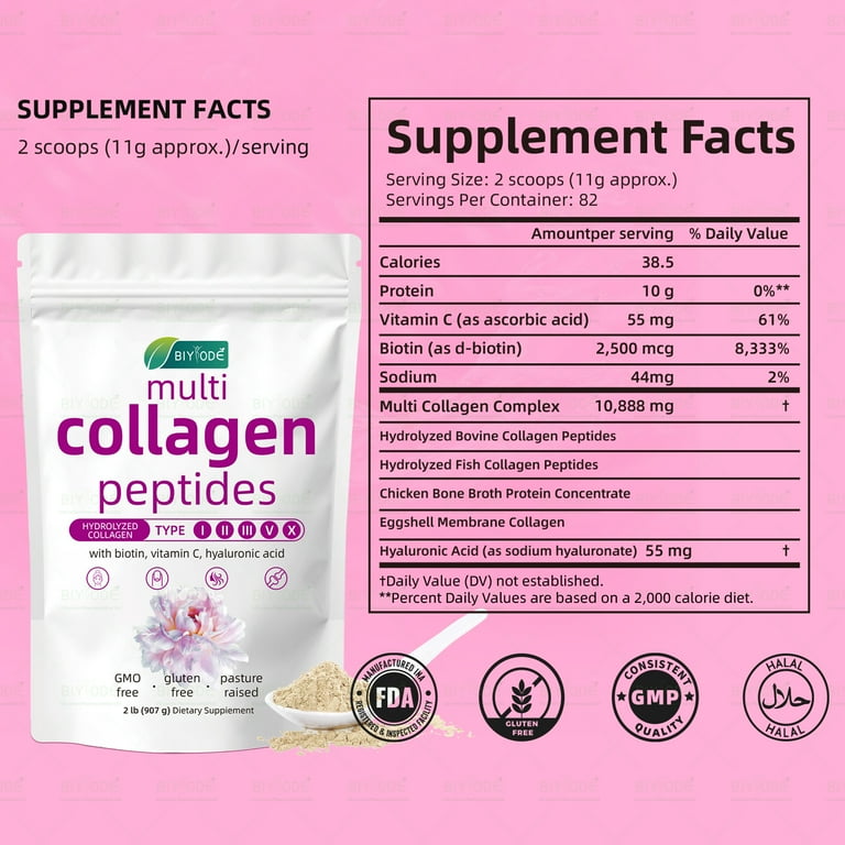 Multi Collagen Peptides Powder 2lb Hydrolyzed Type I II III V X