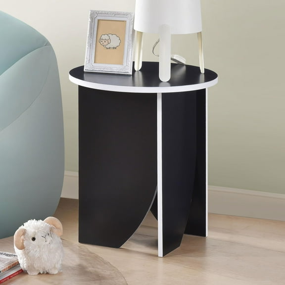 Kings Brand Furniture Zoe Modern Round End Table – Sculptural Base Panels, Accent Table for Living Room, Bedroom, or Office (Black)
