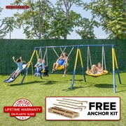 Sportspower Super Star Metal Swing Set with Saucer Swing, Glider Swing, Lifetime Warranty on Blow Molded Slide, and Bonus Anchor Kit