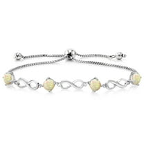 Gem Stone King 1.20 Ct Round Cabochon White Ethiopian Opal 925 Sterling Silver Keren Hanan Women Adjustable Infinity Tennis Bracelet