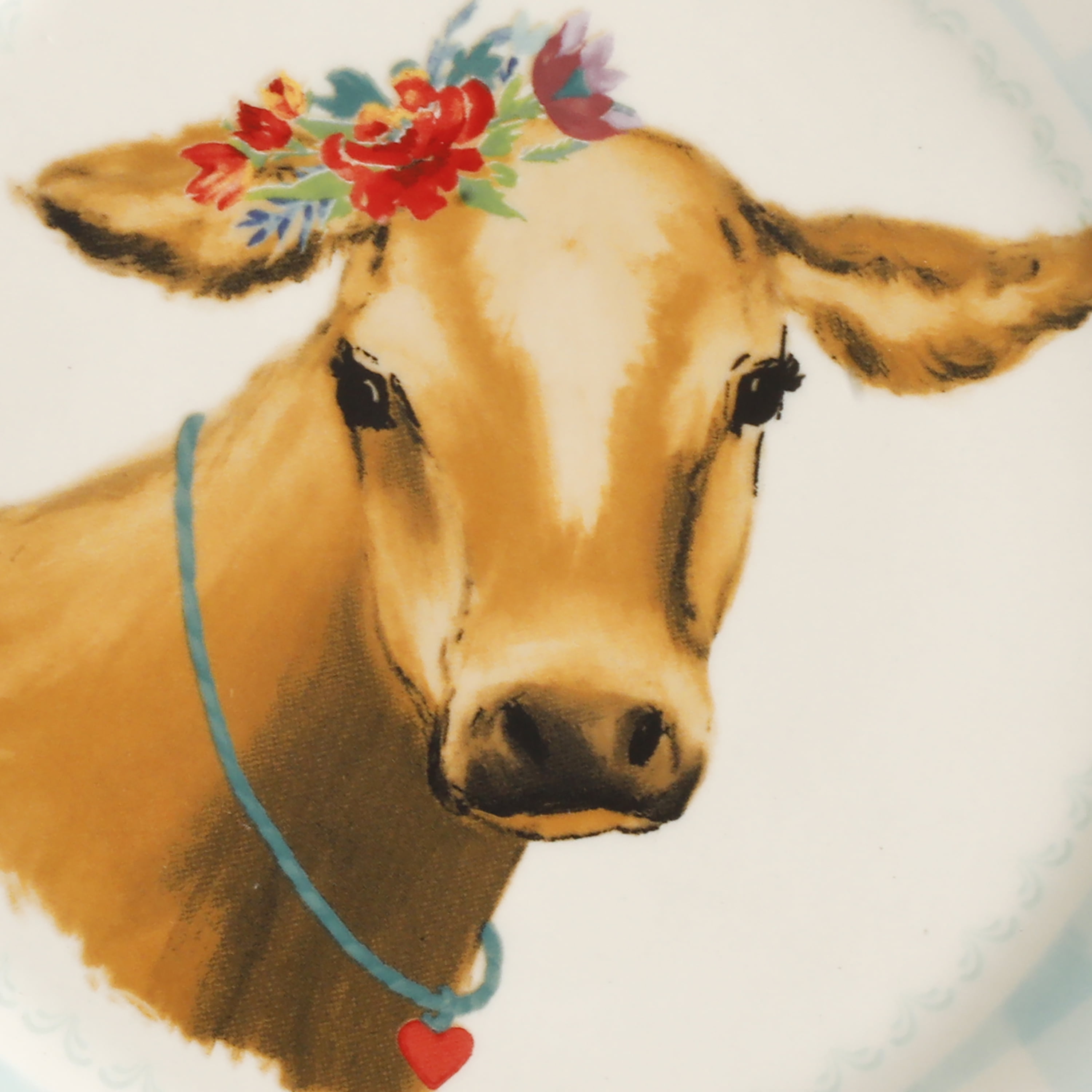(2 pack) The Pioneer Woman Light Blue Gingham with Brown Cow Decal Appetizer Plate