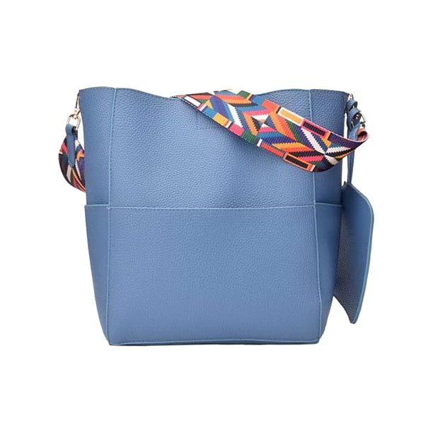 Bolso de mano tipo cubo para mujer, de piel, con correa ancha, para el hombro