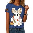 thumbnail image 2 of CFXNMZGR Womens Halloween Shirts Women Fall Halloween Crew Neck Shirt Casual Tee Season Family Party Celebration Short Sleeve Tee Pumpkin Top Holiday Stretchable Soft (Navy,M), 2 of 5