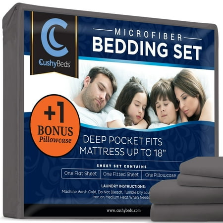 - Premium Bed Sheet Set by CushyBeds - Brushed Microfiber 1800 Bedding - Hypoallergenic, Wrinkle, Fade, Stain Resistant - 4 Pieces Includes 1 BONUS Pillow Case