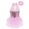thumbnail image 2 of inlzdz Girls Jazz Latin Dance Costume Sequins Shiny Leotard Dress with Hair Tie Headbands Dancewear Pink 5, 2 of 6