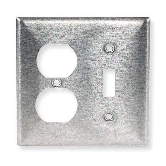 Bryant Electric SS18 2-Gang, 1-Toggle, 1-Duplex, Standard Size 302/304 Stainless Steel Wallplate, With Removable White Protective Film