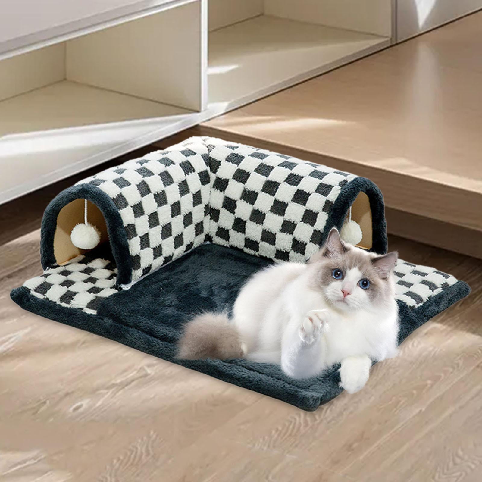 TOOYFUL 2 in 1 Cat Bed Play Tunnel Cats Play Mat with Playing Ball Toys Kitty Training Play Center Interactive for Indoor Cats Rabbit Black M
