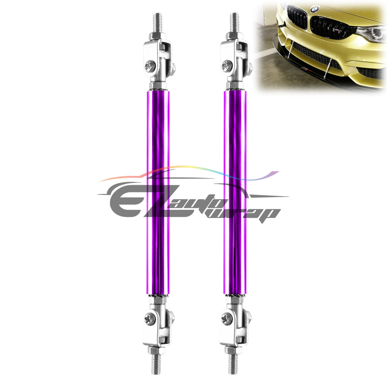 Two Front Rear Frame Bumper Lip Splitter Strut Rods Support Bars Purple