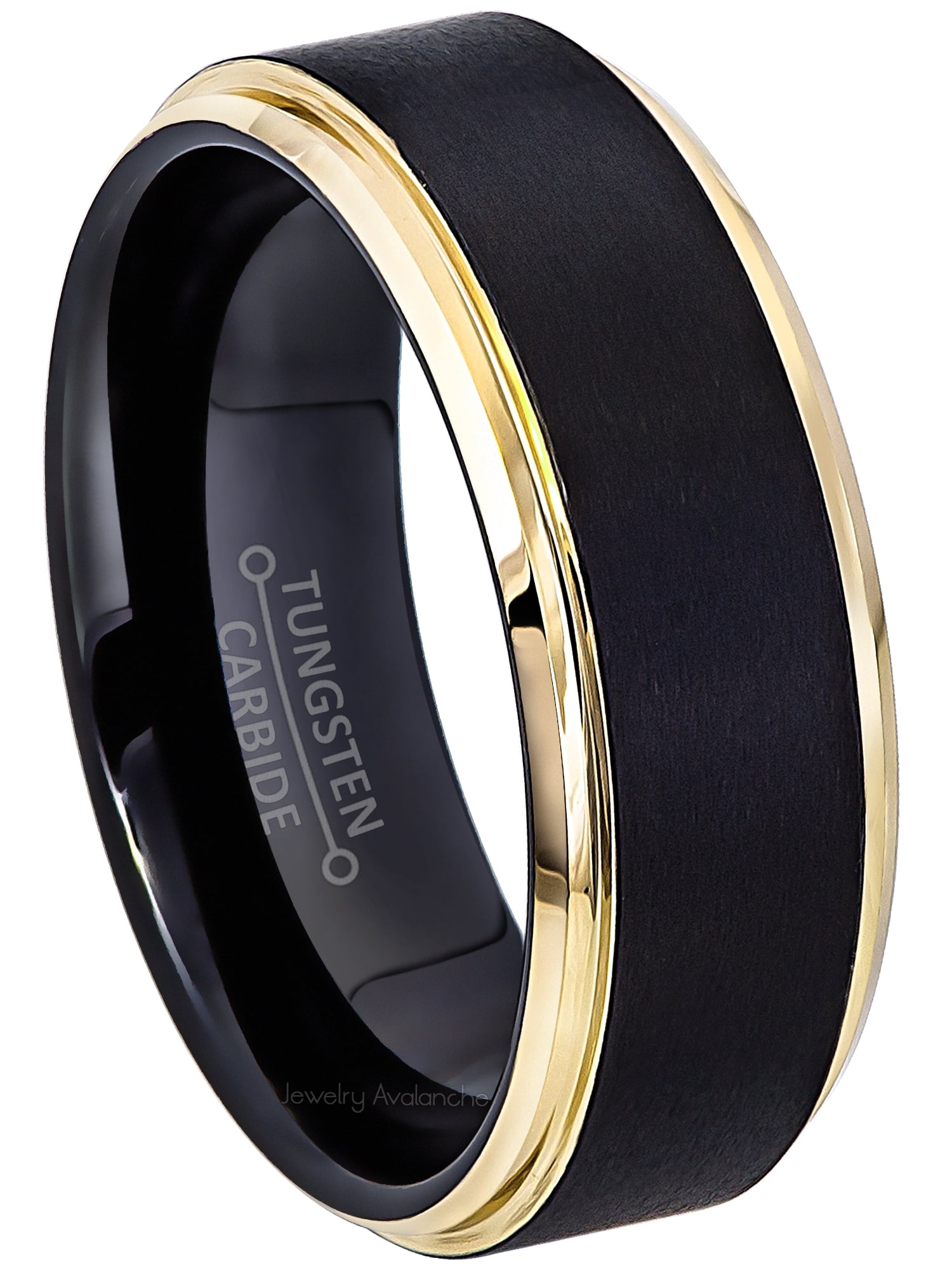 Gold Black Silver CZ Brushed Tungsten Carbide Ring Wedding Band Mens Jewelry 
