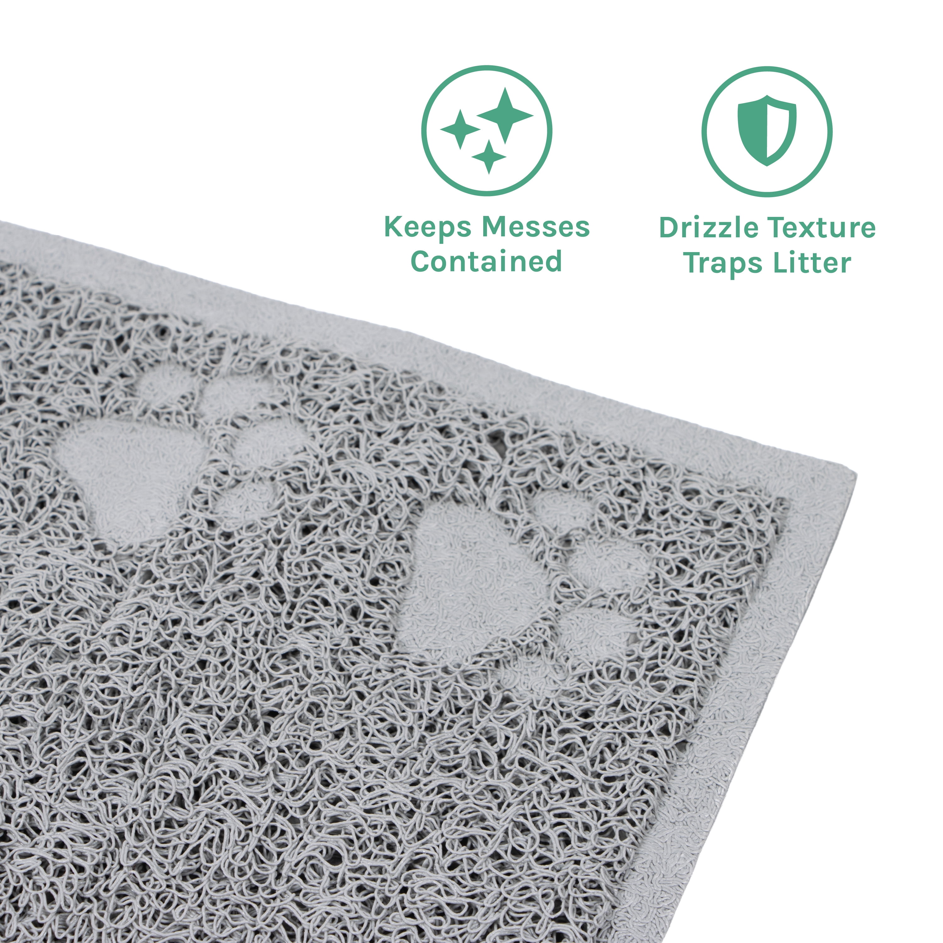 Kitty City Small Textured Non-Slip Cat Litter Trapper Mat, Gray Paw Print, 23.5 x 13.75"