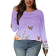 thumbnail image 5 of Viikei Long Sleeve Tshirts Women,Women's Spring/Summer Floral Printed Round Neck Long Sleeve T-shirt Purple XXXL, 5 of 7