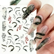 4pcs Chinese style bamboo leaves green small snake relief three-dimensional nail back adhesive nail art supplies