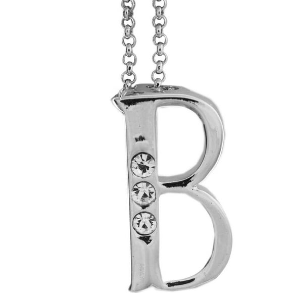 Collier Plaqué Rhodium avec Lettre Personnalisée "B" Design Initial avec Chaîne Extensible de 16 Pouces et Cristaux Clairs de Haute Qualité par Matashi