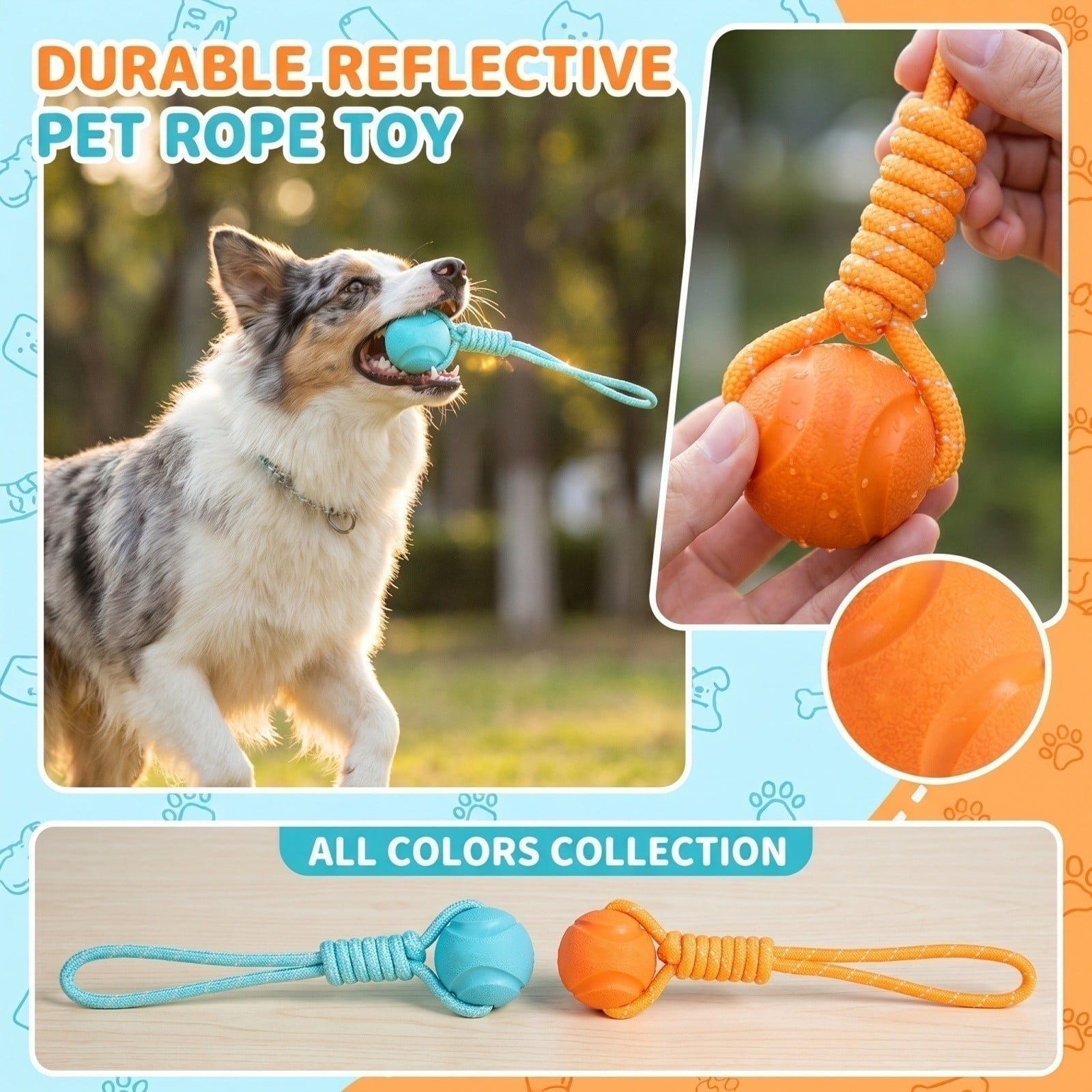 Kiddiway Dog Toy Balls for Dogs - Elastic Reflective Rope Ball Toy, Durable Chew Toy for Training, Bouncy and Tough for Outside Play, Relieves Boredom and Provides Exercise.,Blue