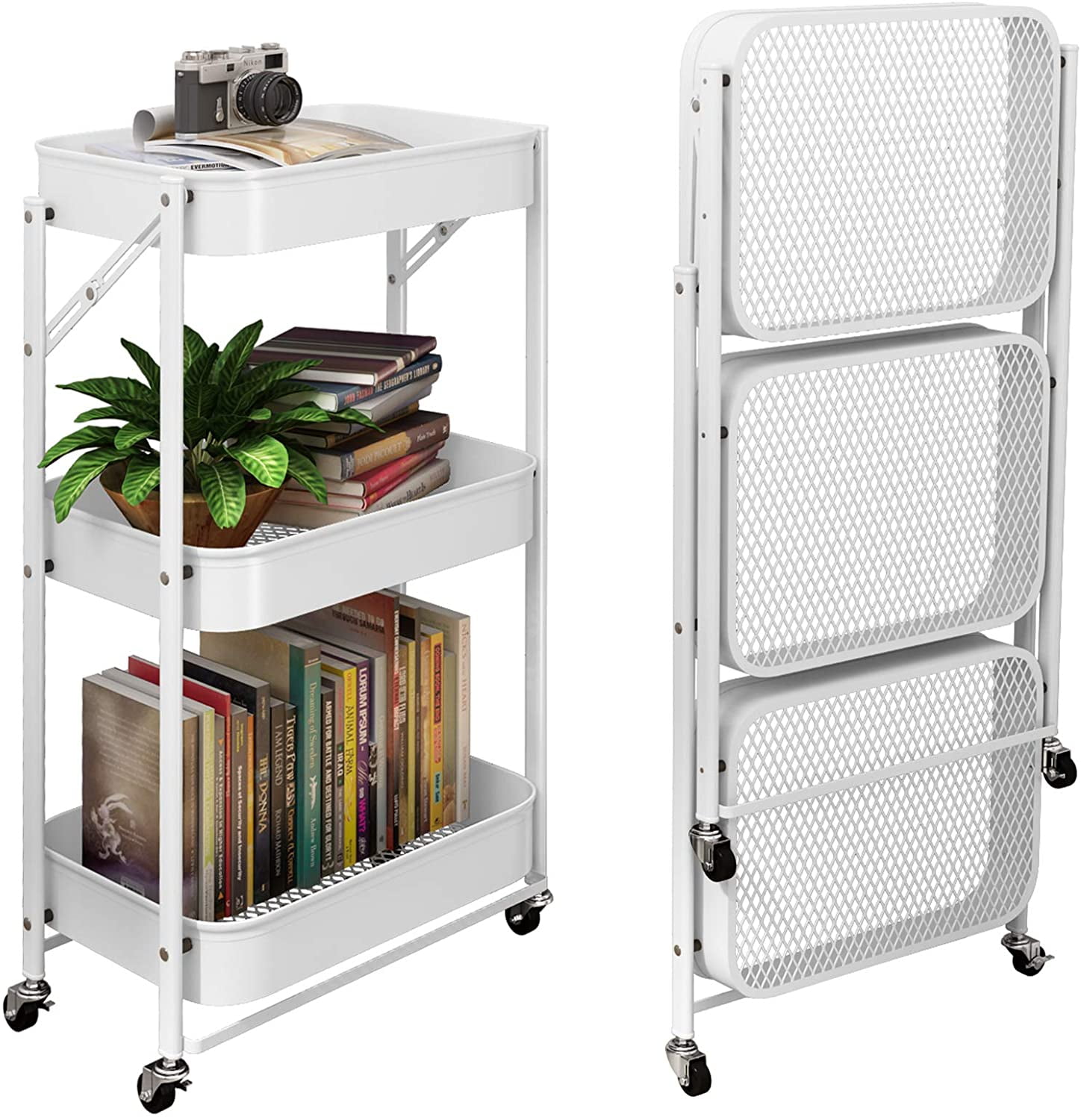 Foldable Storage Trolley Cart Rolling Utility Cart Storage Shelf Rack On Wheels Trolley Organizer for Office Kitchen Bedroom Bathroom Laundry Room /& Dressers 45 X 29.5 X 77 cm