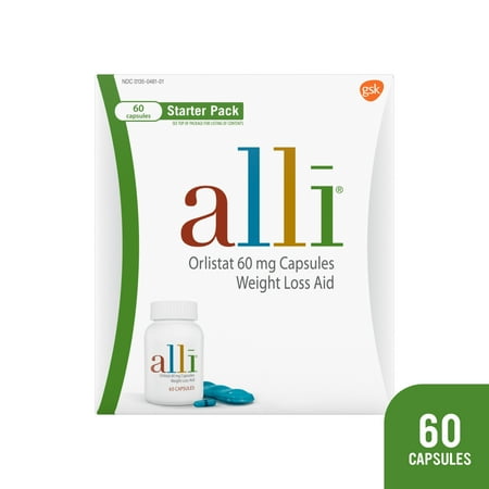 Alli Orlistat Weight Loss Supplement Capsules Starter Pack, 60 Mg, 60 Ct