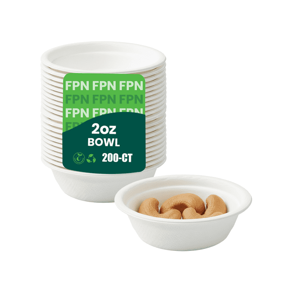 FPN Paper bowls 2 oz Round Disposable Souffle Cups – 200 Pack | Compostable & Biodegradable Portion Cups for Condiments, Dips, Jello, Samples, Sauces, Snacks