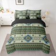 thumbnail image 3 of Feelyou Retro Hippie Aztec Twin Bedding Sets 7-Piece for Men, Green Stripe Triangle Bedding Comforter Set, Mandala Bohemian Cowgirl Reversible Sheet Sets, Super Cozy Room Decor, 3 of 8
