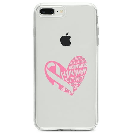 DistinctInk Clear Shockproof Hybrid Case for iPhone 7 PLUS / 8 PLUS (5.5" Screen) TPU Bumper Acrylic Back Tempered Glass Screen Protector - Pink Ribbon Cancer - Survivor Heart