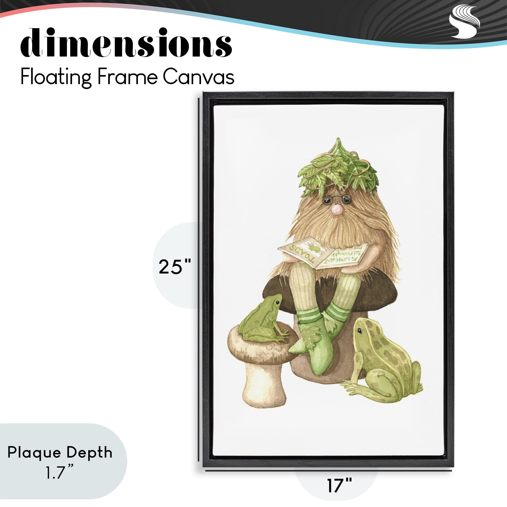 Stupell Industries Garden Elf with Frogs Black Framed Floater Canvas Wall Art, design by Nancy Overton