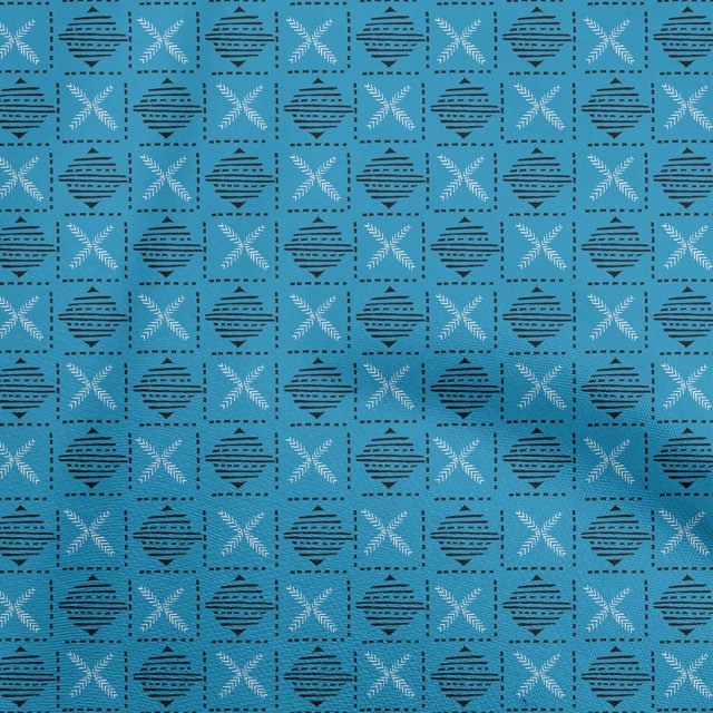 oneOone Rayon Medium Blue Fabric Block Fabric For Sewing Printed Craft Fabric By The Yard 56 Inch Wide-CU