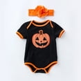 thumbnail image 2 of FYDUU Halloween Baby Girl Bodysuits Onesies One-Pieces 2 Piece Set Short Sleeve Romper With Headband Set Cute Outfit For Toddlers Party Daily Wear Soft Comfy Clothes 6-12 Months, 2 of 5