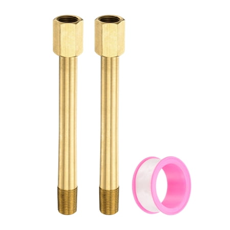 Uxcell 2Pcs 1/8 g Male x 1/8 g Female Brass Pipe Fittings Nipple Adapter with Tape 4 Inch Length