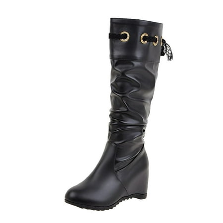 

Qufokar Snow Womens Boots Womens Wide Calf Boots And Innerincreasing Women S Lace Fashion Leather Folid Midtop Laceup Boots Color Women S Boots
