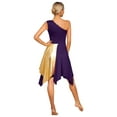 thumbnail image 2 of TiaoBug Women's One Shoulder Liturgical Praise Dance Dress Lyrical Worship Dancewear Color Block Performance Costume Purple XXL, 2 of 7