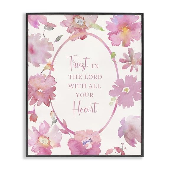 Stupell Industries Traditional Trust In The Lord Pink Blooms Black Framed Giclee Art, 11 x 14, by Theresa Heidel