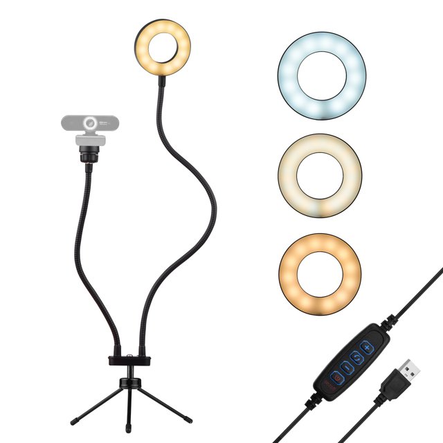 Luz LED Anular Andoer de 3.5 Pulgadas para Transmisiones en Vivo, 5W, Ajuste de 3 Colores y 10 Niveles de Brillo, Soporte de Mesa Incluido