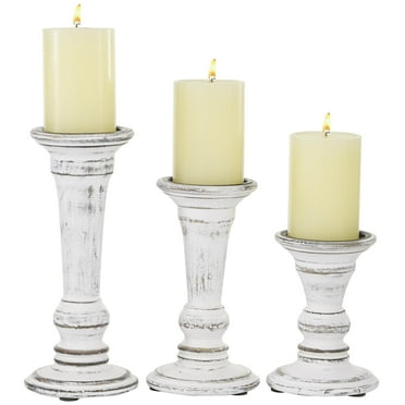 DecMode 3 Candle White Wood Candle Holder, Set of 3