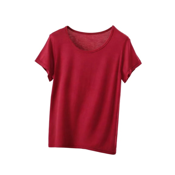 TEAJOPSUU Womens Tee Modal Scoop Neck Basic Casual Short Sleeve Solid Color Soft Comfy Fitted Top