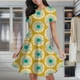 thumbnail image 2 of Mustard Yellow Teal Sunburst Pattern Women's Classic Swing Skater Dress Casual Work Party Cocktail Dresses, 2 of 6