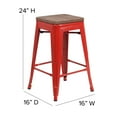 thumbnail image 5 of Emma + Oliver 24"H Backless Red Metal Counter Height Stool with Wood Seat, 5 of 12