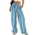 thumbnail image 5 of Lumtrix Striped Pants Women Summer Lounge Wide Leg Slacks Casual High Waist Trousers with Pockets Blue 2XL, 5 of 7