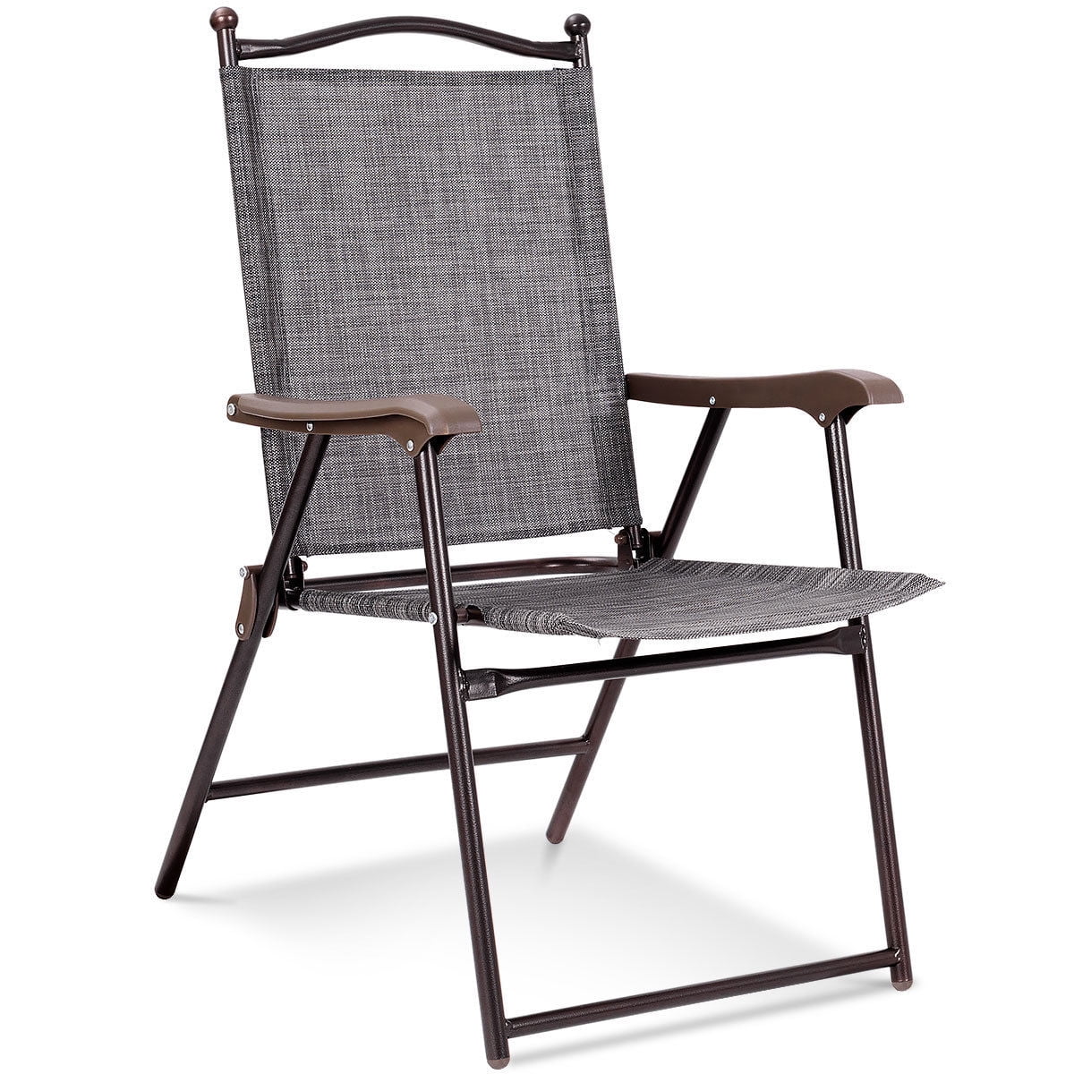 Gymax Set of 2 Folding Patio Furniture Sling Back Chairs Outdoors Gray