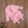thumbnail image 2 of Baby Boy Girls Flannel Bathrobe Ultra Soft Solid Color Long Sleeve Lapel Design Robe with Belt and Pocket, 2 of 6